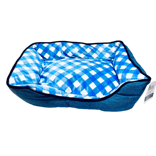 Cama acolchada con diseño cuadriculado