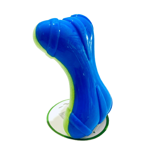 Hueso pequeño azul y verde de goma